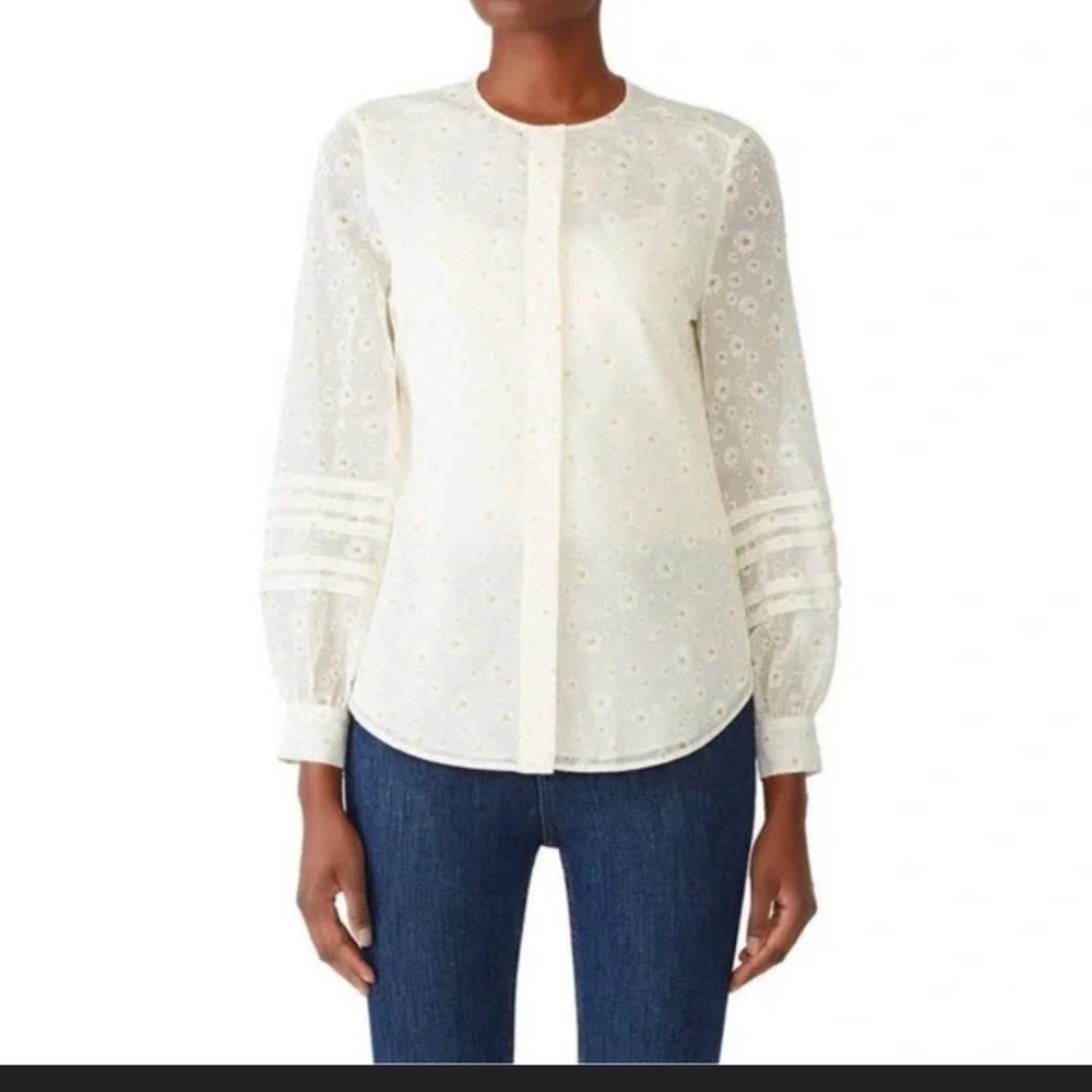 Tory Burch Cream Floral Blouse with Bow